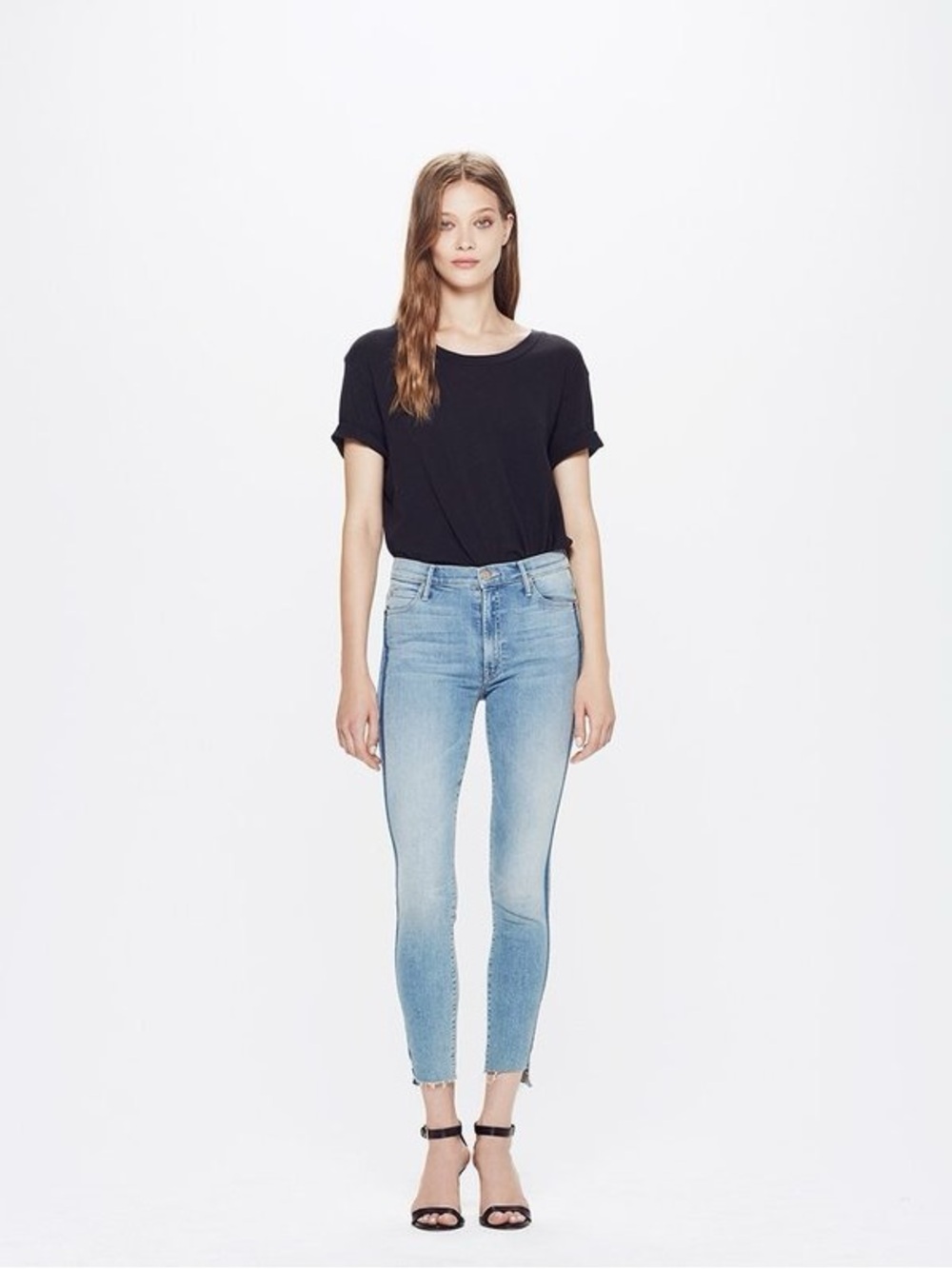 MOTHER  'THE STUNNER ZIP ANKLE STEP FRAY' LIGHT KITTY RACER JEANS